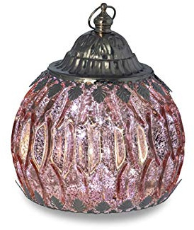 Deko Glaslaterne rosa 15 cm - LED Laterne aus Glas & Metall mit 5er Lichterkette, An/Aus-Schalter & Aufhänge-Ring - stimmungsvolle Tischdeko für Balkon, Zuhause & als Geschenkidee