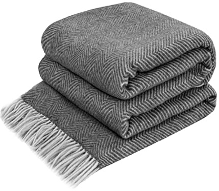 LYHome Wolldecke aus Merinowolle, Kuscheldecke für Sofa & Bett, 140x200 cm | Tagesdecke 80% Wolle, 20% Nylon, OEKO-TEX. Warme Merino Decke, Sofadecke, Indoor & Outdoor Ganzjährig | Dunkelgrau, Chevron