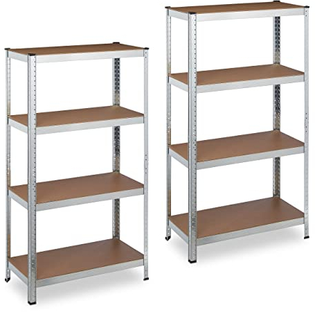 Relaxdays Schwerlastregal verzinkt, Traglast 280kg, 157x80x40 cm, 4 Böden, zum Stecken, Stahl, Lagerregal Keller, Silber