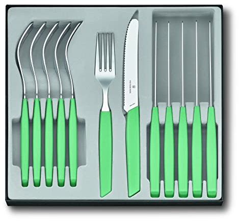Victorinox Swiss Modern Besteck-Set für 6 Personen, 12-teilig, inkl. scharfe Messer mit Wellenschliff, Kunststoffgriffe, Minzgrün