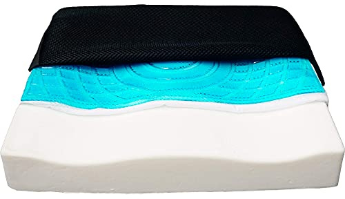 Obbocare Cojín Antiescaras de Espuma Viscoelástica y Gel. Cojín Anatómico Negro con Funda Impermeable y Antiácaros. Cojín Ergonómico Cuadrado para Asiento y Silla de Ruedas. 45x42x7CM