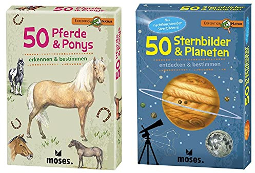Moses. 9744 Expedition Natur 50 Pferde und Ponys| Bestimmungskarten im Set & 9740 Expedition Natur - 50 Sternbilder und Planeten| Bestimmungskarten im Set