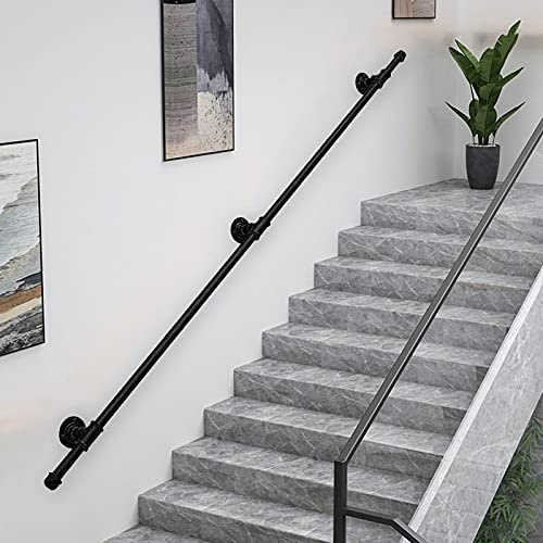 Rambarde Escalier Terrasse Exterieur Intérieur, Support Main Courante, Rampe Escalier Murale Barre Appui Fenetre Balcon Garde-Corps,, 100cm 120cm 150cm 180cm 200cm 250cm 300cm métal en fer forgé