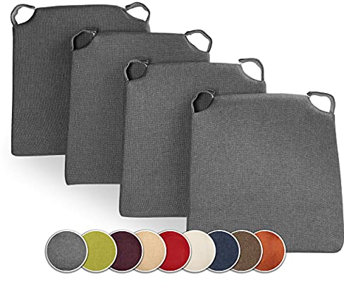 sunnypillow 4er Set Stuhlkissen mit Klettverschluss Polsterauflage Auflage für Stühle - Indoor/Outdoor - Sitzkissen Sitzauflage - Maße: 42 (vorne) | 35 (hinten) x 40 x 5 cm - Anthrazit