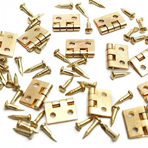 Mini-Metallscharniere und 200 kleine Mikroschrauben für Puppenhaus-Türschrank, Basteln, Holz-Schmuckschatulle, Outdoor-Dekoration, 8 x 10 mm (Metall), 50 Stück