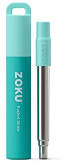 ZOKU Reusable Metal Straw with Case for Travel, Teal - Collapsible Stainless Steel Drinking Straw with Silicone Tip and Cleaner Brush, Ideal for Key Chains, Pockets, Purses