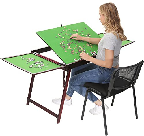 WESTHL Wooden Jigsaw Puzzle Folding Table for Adults and Kids,Portable Puzzle Folding Table with Non-Slip Surface Tilting Board for Games or Gift for Puzzle Amateur (1500 Pcs with Boards)