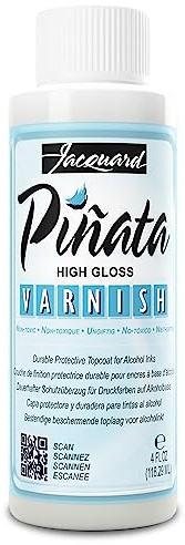 Jacquard Pinata High Gloss Varnish, Clear Topcoat Sealer, UV Resistant Protective Finisher on Alcohol Inks, Resin Art, Mixed Media Craft Projects, Transparent Layer, 4fl oz Bottle