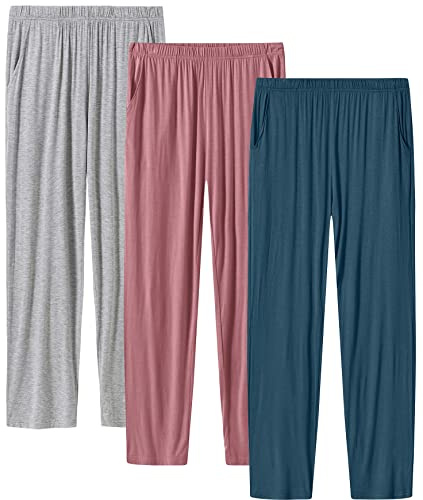MoFiz Women's Pyjamas Trousers Bottoms Ladies Soft Comfy Casual Yoga Pajama Lounge Pants PJ Bottoms (Grey, light-blue, Purple) Size 2XL