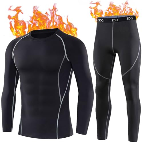 ZDQ Ropa Interior Térmica Invierno Hombre Esquí Térmico Conjuntos Térmicos Camisetas Manga Larga Pantalon Largos Deportes Senderismo Snowboard Negro XL