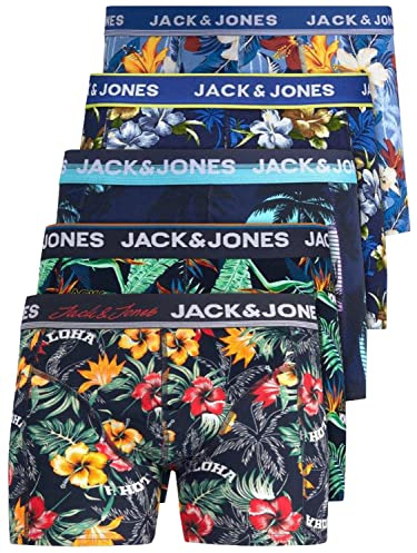 JACK & JONES 12204864 - Confezione di 5 mutande boxer da uomo, colore bianco, nero, blu e grigio, XL