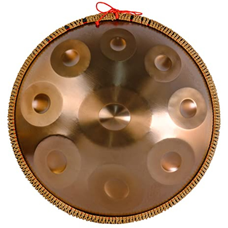 DOZPAL Handpan Drum Gold Stahl Zungentrommel mit Rattan Kantenschutz für Familie und Freunde Geschenk, 22 Zoll Handpan Instrument Handtrommel,9notes