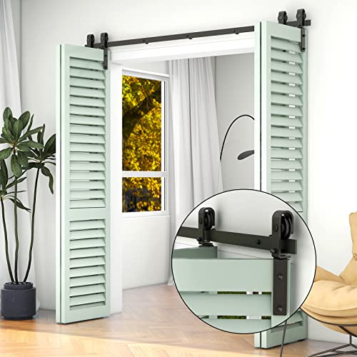 TSMST 200cm/6.6ft Falten Door Kit, Klapptür Schiebetürsystem Komplett-Set, Platzsparende Scheunentür Spur Set für 4 Türen, Glatt und Ruhig (keine Tür)