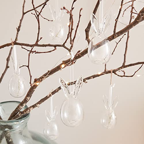 Lights4fun 6er Set Ostereier mit Hasenohren aus Glas Transparent Osterdeko