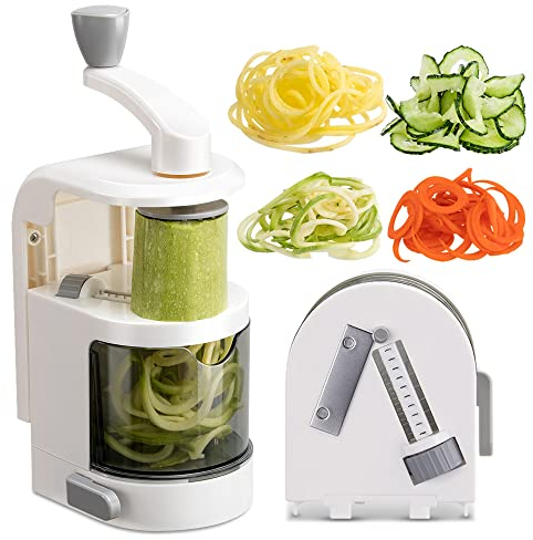 Badelite Vegetable Spiralizer 4-IN-1 Rotating Blade Veggie Spiralizer Zucchini Noodle Maker with Strong Suction Cup Spiral Vegetable Cutter Slicer - White