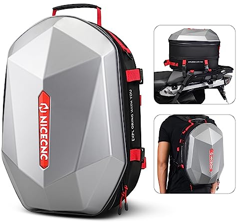 NICECNC Motorcycle Helmet Backpack Hardshell, 38L Large Capacity Rear Seat Bag Tail Bag Expandable Helmet Organizer Bag Travel Bag for Riding Camping Hiking,Red