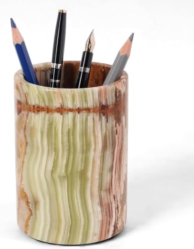 Radicaln Marble Pen Holder For Desk 4 Inches Green Onyx Handmade Marble Toothbrush Holder & Pen Holder For Home Decor, Ideal Pencil Holder For Desk Organizer