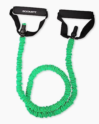 BOOMFIT Cintas Elásticas Fitness con Asas | Banda Musculación | Banda elástica con asas recubierta de tejido protector | 3 niveles de resistencia | Bíceps, espalda, hombros y piernas