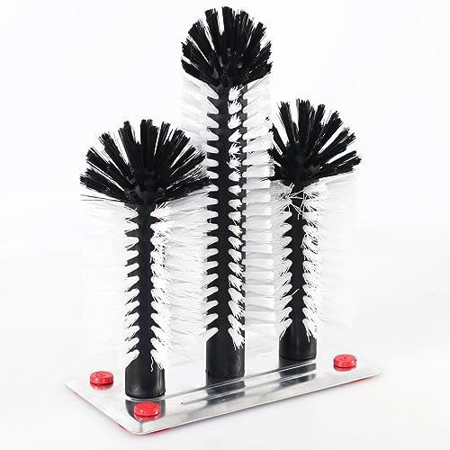 Gastronette Glasspüler für Spülbecken Premium 3-Säulen Gläserspülbürste mit Metallplatte und 4 Wechsel-Saugfüßen Gläserspüler Bar und Gastronomie Glas Spüler cup cleaner 18/24/18 cm