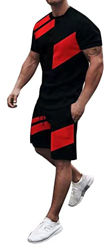 ARtray Herren Kleid Anzug Schnell trocknende 3D-Kurzarm-Anzugshorts für Herren Strand Tropical HawaiianSS Body Sportshorts Anzug Sportanzug Ballett Anzug (Black, XL)