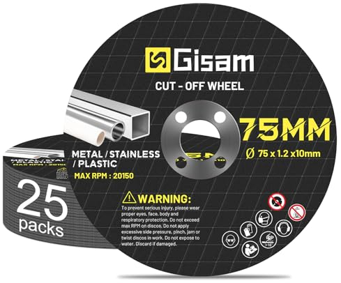 Gisam Trennscheiben 25 Stück, 75 x 1,2 x 10mm, Bohrung Ø 10 mm, Zubehör Set für Ø 76 mm Mini Akku Winkelschleifer (2-75mm 25 Stück)