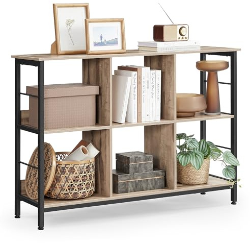 VASAGLE Meuble de Rangement 2 Niveaux, Étagère Rangement, Bibliothèque Style Industriel, 6 Cubes, pour Salon, Bureau, Entrée, Cuisine, 33 x 120 x 80 cm, Marron Camel et Noir d'encre LLS104B50