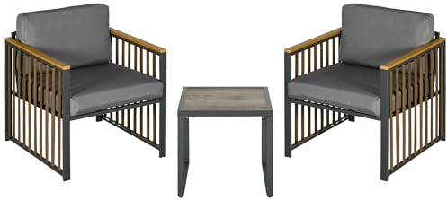 Outsunny Gartenmöbel-Set 3-TLG., Bistro-Set inkl. Couchtisch, 2 Stühle, Gartensitzgruppe mit Kissen, Gartengarnitur Balkonmöbel für Terrasse, Grau