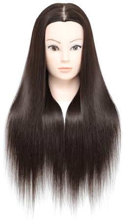 Training Kopf, 26-28 100% synthetische Faser lange Haare Friseur Kosmetologie Schaufensterpuppe Puppen Kopf für Stying Üben mit kostenlosen Klemme Flechten Set (04)