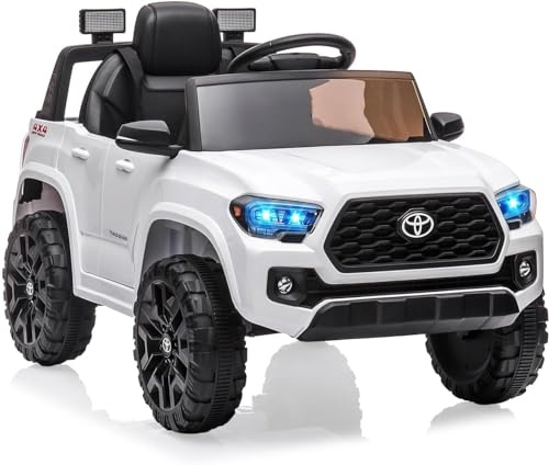 Coche eléctrico para niños de 12 V con mando a distancia para padres, suspensión de muelle, cinturón de seguridad, arranque suave, luz LED, coche eléctrico para niños a partir de 3 años, color blanco