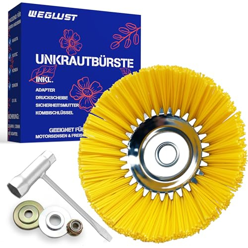 WEGLUST Nylon ogräsborste för motorsensor, 200 x 25,4 mm, med trådborste och nylonborst (gul)