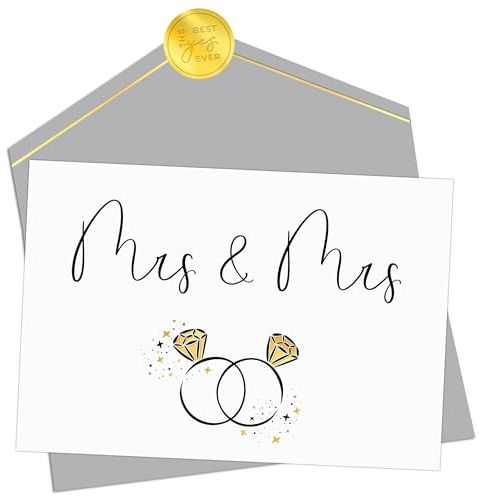 Joli Coon Hochzeitskarte Mrs und Mrs - Klappkarte zur Hochzeit mit Kuvert und goldenem Siegelsticker - Hochzeitskarte gleichgeschlechtlich