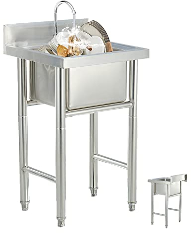 Silbernes Handwaschbecken für die Küche, Edelstahl-Gewerbeküchenbecken, Handwaschbecken für die Gastronomie mit Wasserhahn für Küche, Restaurant und Zuhause