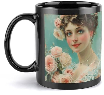 NTVOWPZO Kaffeetassen Große Porzellantasse Lady Holding Rose Keramik Steeping Mug mit Henkel Porzellan Kaffeetassen Lustige Tasse Teetassen mit Griff für Männer Frauen