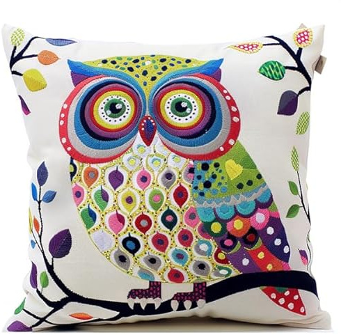 kitphoenix Kreuzstichkissen,Stickset für Kreuzstichkissen,Stickset Anfänger Eule DIY Bastelset Vorgezeichnet Erwachsene zum Sticken mit Stickvorlage & Sticknadel und Stickgarn 40x40cm