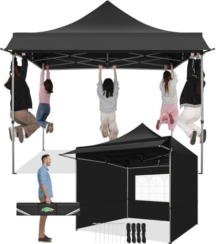 COBIZI Gazebo 3x3 Pieghevole Impermeabile con Parasole e Pannelli Laterali UV50+ Gazebo Esterno Resistente 3x3 Tendone da Esterno Tenda per Giardino Auto Campeggio Spiaggia Fiere(3 per 3m Nero)