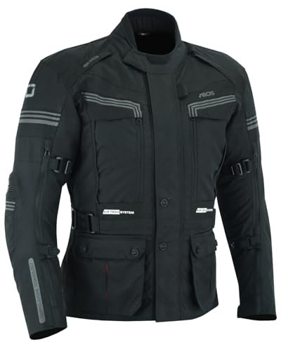 Herren Motorradjacke - Biker- und Motorrollerjacke, Protektoren & Belüftungstaschen | Inklusive Rückentasche für Wasserbeutel & Bikerfit (DE/NL/SE/PL, Alphanumerisch, M, Regular, Regular, Schwarz)