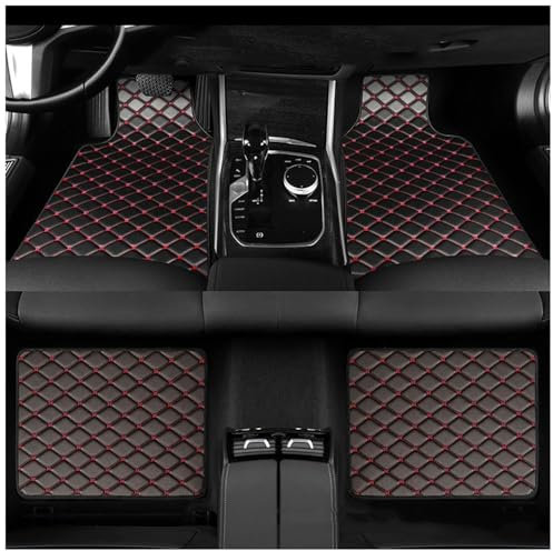 XATHKJOE Auto Fußmatten für Ford Mustang 2015-2019 Leder Wasserdicht und rutschfest Autoteppich Nach Maß Auto FußMatten,B/Black Red