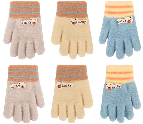 JUPSK 3 par barnhandskar stickade vinterhandskar varma handskar stretch fluffy magi för pojkar pojkar flickor ålder 1–3, Flerfärgad, one size