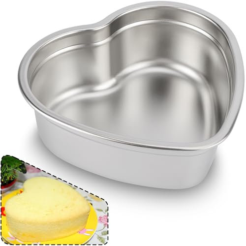 Teglie per torte a forma di cuore da 15,2 cm, antiaderente per la cottura, in acciaio inox resistente, per compleanno, San Valentino, Ringraziamento, matrimonio, anniversario, Natale, lavabile in