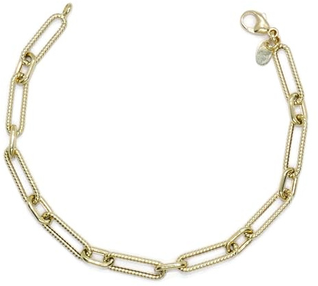 Never Say Never Pulsera de oro amarillo de 18k con eslabones forzados lisos y grabados. 19.50 cm de larga, ideal mujer. Peso, 4.15gr oro de 18k.