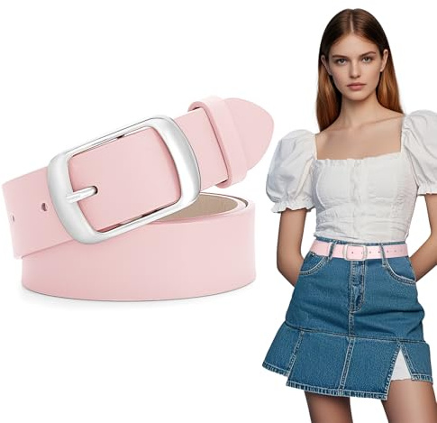 SUOSDEY Mode damläderbälten för jeansbyxor med metallstiftspänne damer retro vintage läder midjebälte, P-rosa, 31-36W/M