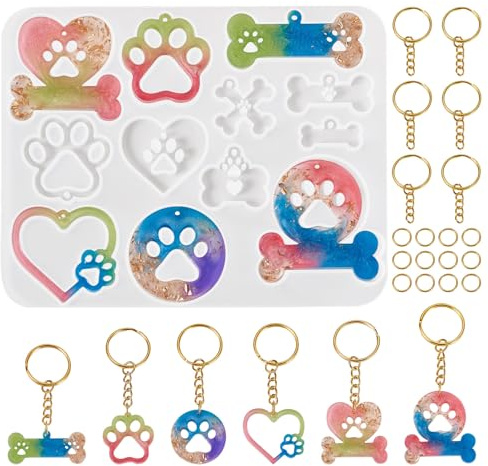 PandaHall - 1 stampo in silicone a forma di ossa di cane, impronte di zampe, cuore, resina epossidica, stampa 3D, per portachiavi, artigianato e creazione di gioielli