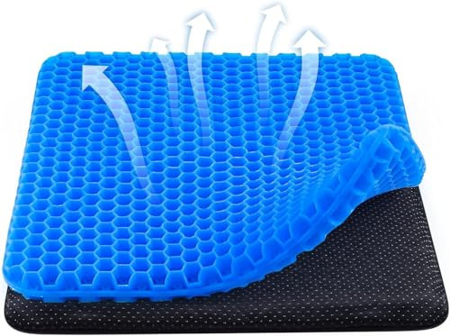 Gel Seat Cushion, 42x36x3.5cm Honeycomb Design Double Thick Gel Cushion with Relieving Back coccyx Pain Pressure & Cool Seats Cushions for Home Office Chair Car Wheelchair Sitting Seat Cushions, Blue