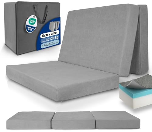 Beautissu Klappmatratze Visco-Matratze faltbar inkl. Tasche Schlafkomfort | 140x200cm Grau extra dick klappbar waschbar hoher einfacher Transport Gästebett Gästematratze Faltmatratze Premium XXL