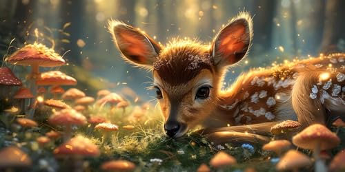 Paint by Numbers for Children Beginner Mushroom Deer Paint by Numbers for Adults Canvas with Paint Brushes Acrylic Pigment Drawing Paintwork,DIY Painting by Numbers Art Crafts Decoration 36x72in T-311