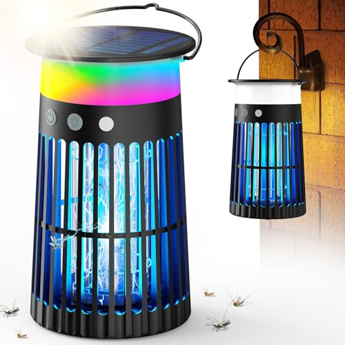 Dnenellr Insektenvernichter Elektrisch Solar, 4200V Mückenlampe Mit LED-Licht, Outdoor Mückenfalle Elektrisch, Wasserdicht IPX5, für Innen, Outdoor, Schlafzimmer, Haus, Patio, Hinterhof und Camping