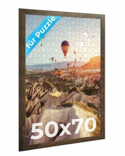 PHOTOLINI Bilderrahmen 50x70 Eiche Dunkel, Puzzle Rahmen 70x50 Holz MDF mit Acrylglas, Bilderrahmen Puzzle 1000 Teile 50x70 zum Aufhängen, Puzzlerahmen 500-1000 Teile - ideal für Galerie