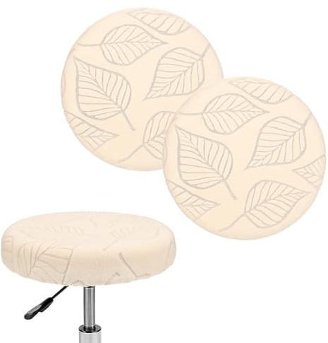 M METERXITY 2-Pack Bar Stool Covers Round, for 12-14 Inch Polyester Leaf Pattern Seat Covers with Elastic Bands for Bar Stool/Round Cushion [Beige]
