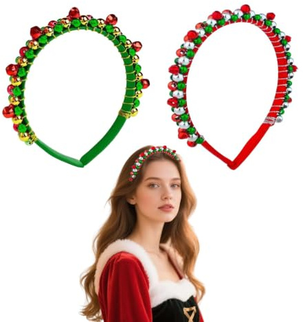 2 Stück Haarreifen Weihnachten,Weihnachtshaarreifen Erwachsene Weihnachts Haarreif Haarschmuck mit Glöckchen Kopfschmuck Haarreif Weihnachten Geschenke für Kinder Erwachsene Weihnachtshaarreif