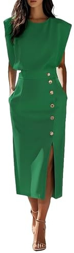 LIUYUYOUGO Vestiti Estivi Donna Abito Midi Aderente da Donna Elegante Abiti Tubino Avvolgente con Scollo Rotondo E Bottoni Laterali Vestiti Lungo da Lavoro E da Ufficio con Tasche da Cerimonia V